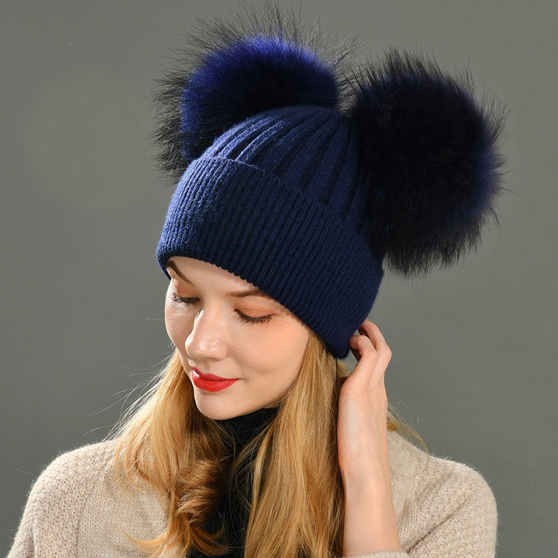 Double Fur Pompom Hat