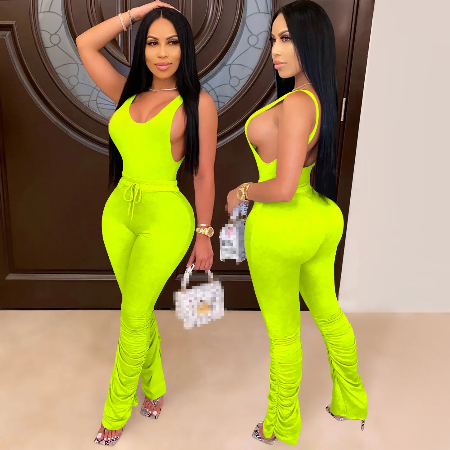 Womens two piece set women bodysuit stacked leggings