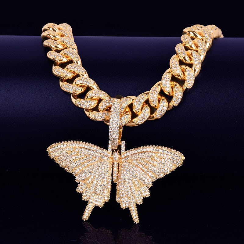 Womens Gold Butterfly Pendant Necklace