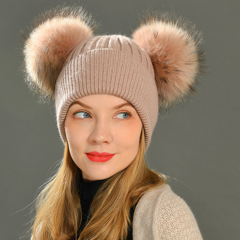 Double Fur Pompom Hat