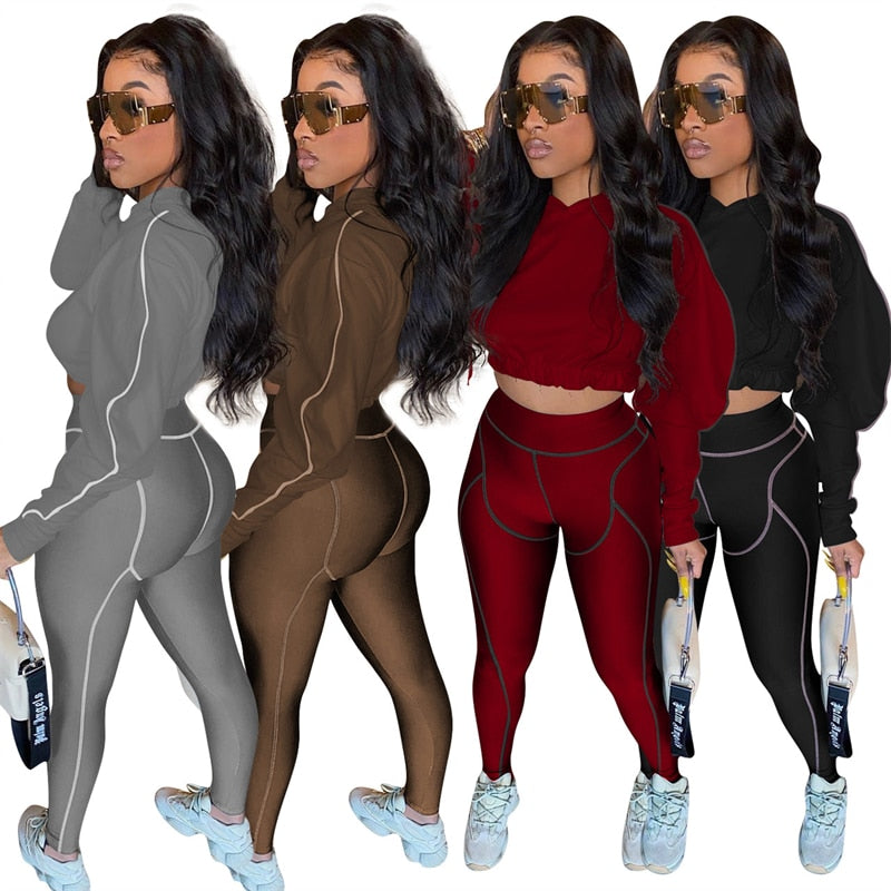 Womens Long Sleeve Pullover Hooded Track Suit