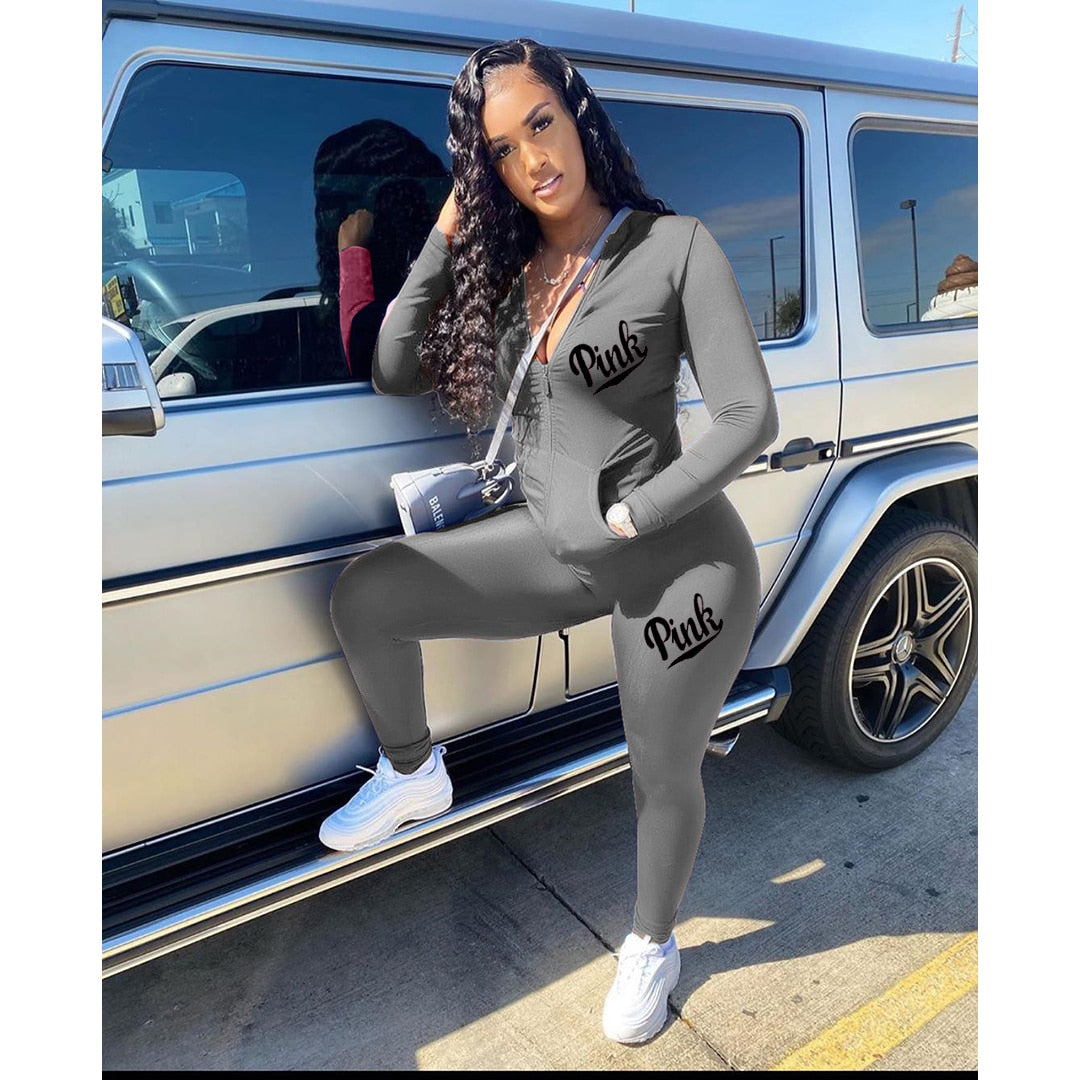 Women New Spring Suits PINK Letter Print Tracksuits 2 Piece Sets Street Hoodies Tops + Jogger Set Casual 2PCS Outfits Sweatsuits