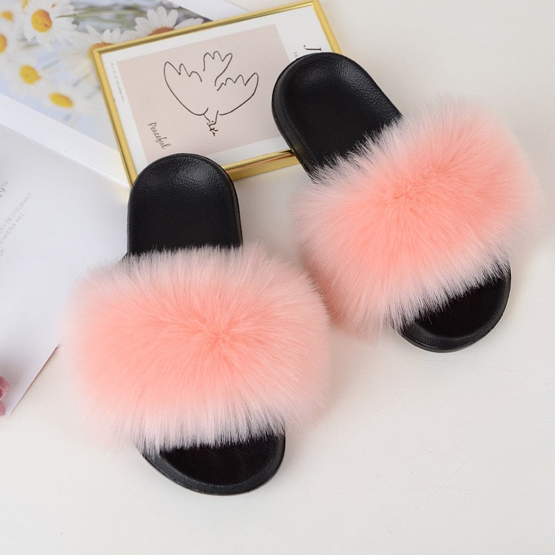 Faux Fur Slides Furry Slipper Summer Shoes