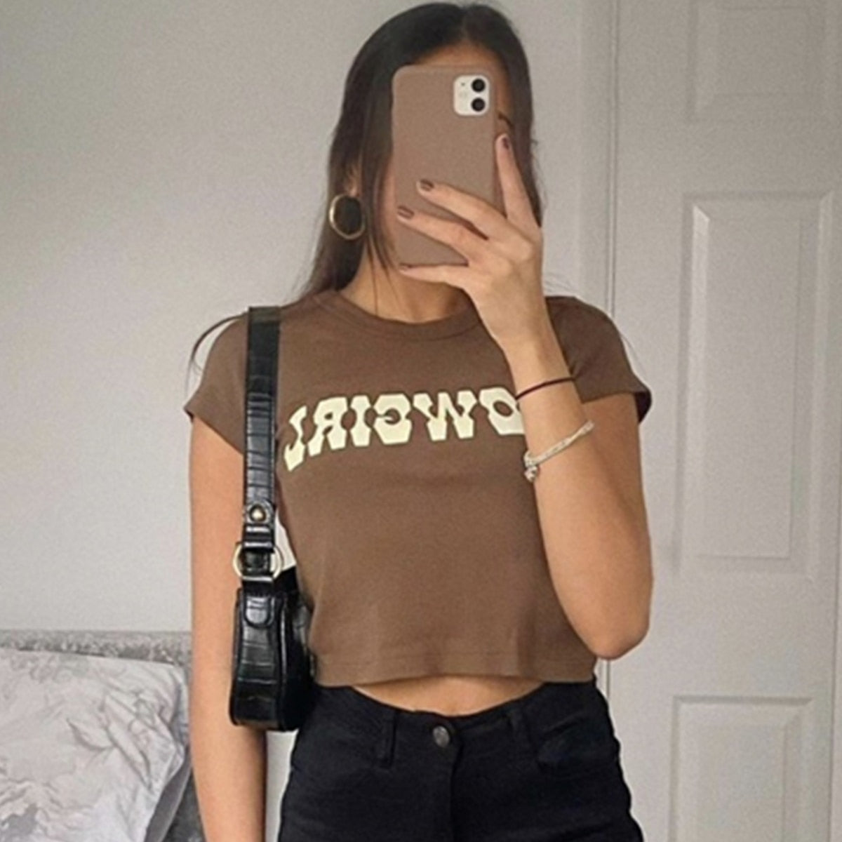 Women's Vintage Letter Print Sexy Crop Top