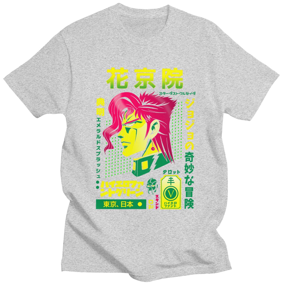 Fashion Jojo Bizarre Adventure T Shirt Men O-neck Short-Sleeve Noriaki Kakyoin T-shirt Japan Anime Manga Graphic Tee Cotton Tops