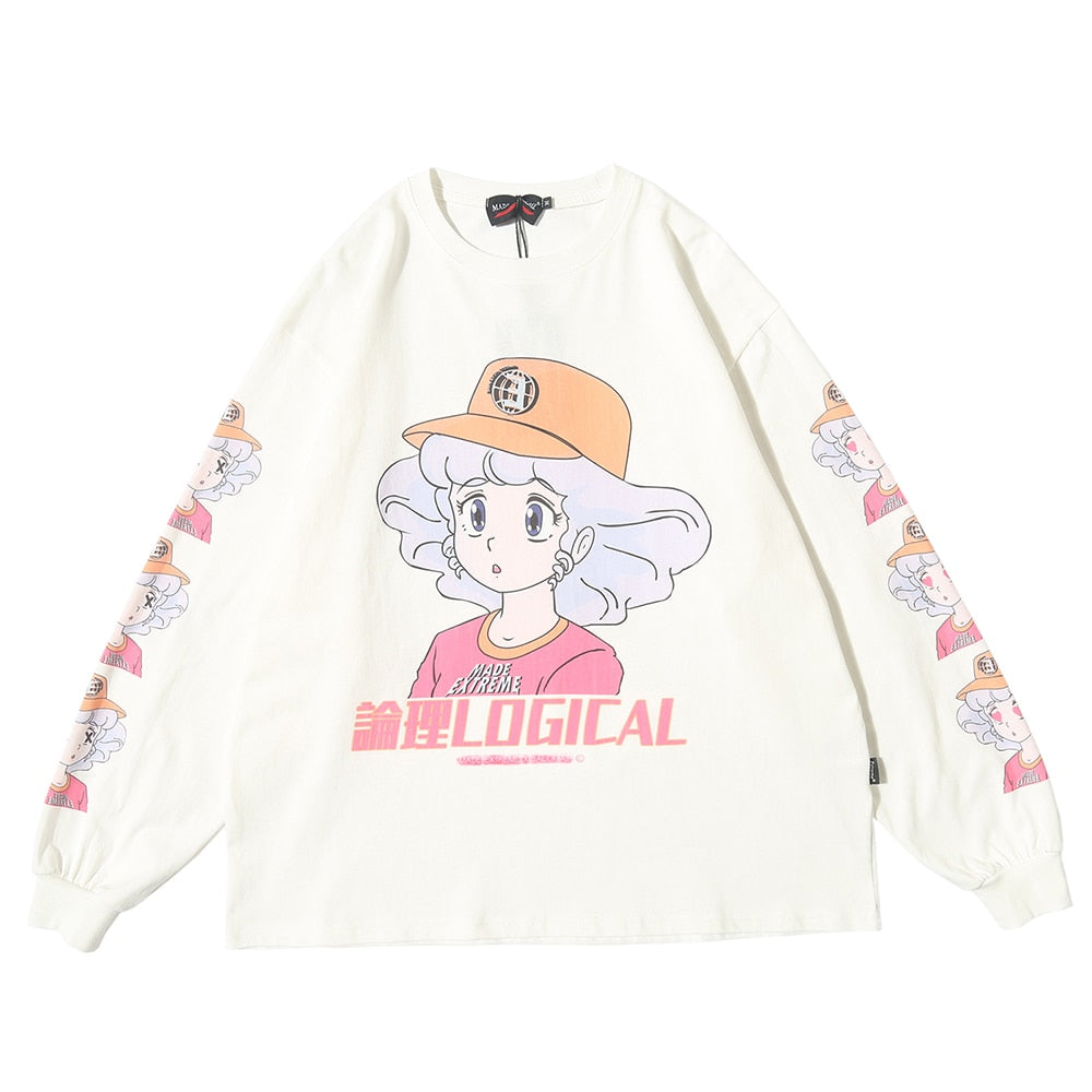 Men Japanese Harajuku Streetwear Kawaii T Shirt Anime Cartoon Long Sleeve Tee Shirts