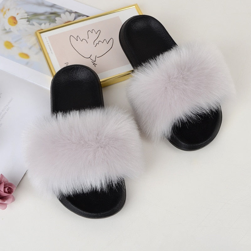 Faux Fur Slides Furry Slipper Summer Shoes