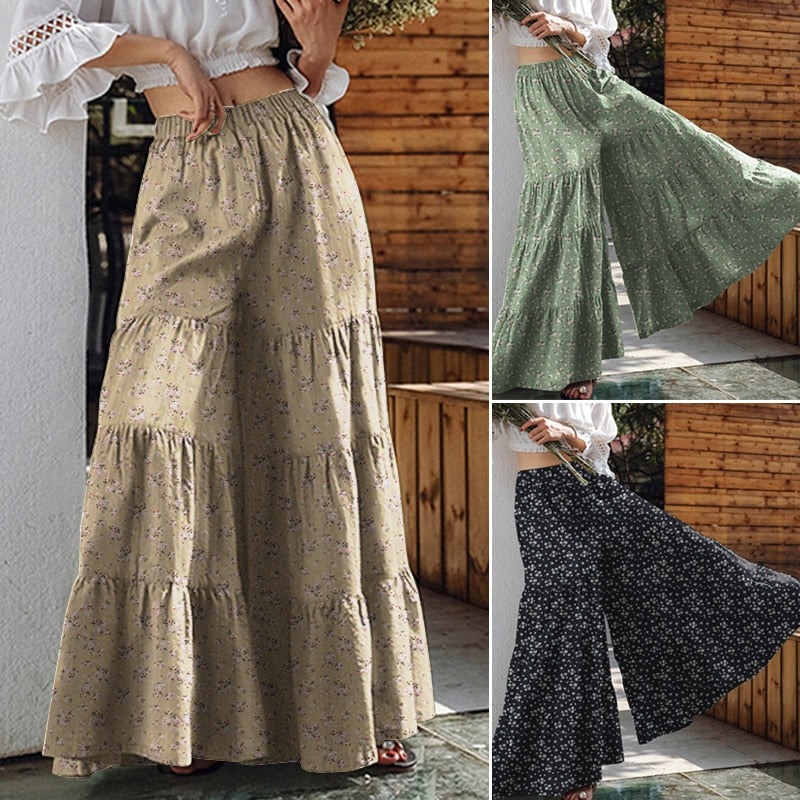 Womens Vintage Wide Leg  ZANZEA Solid Pants