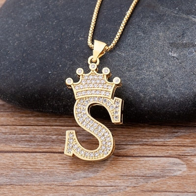 Nidin Luxury A-Z Crown Alphabet Pendant Chain