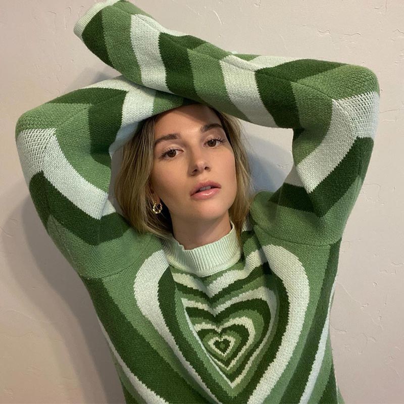 Womens Y2K Knitted Aesthetic Heart Striped Sweater