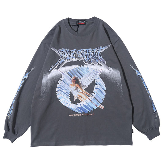 Women Long Sleeve Retro Graphic Tees Top Angel Shirt