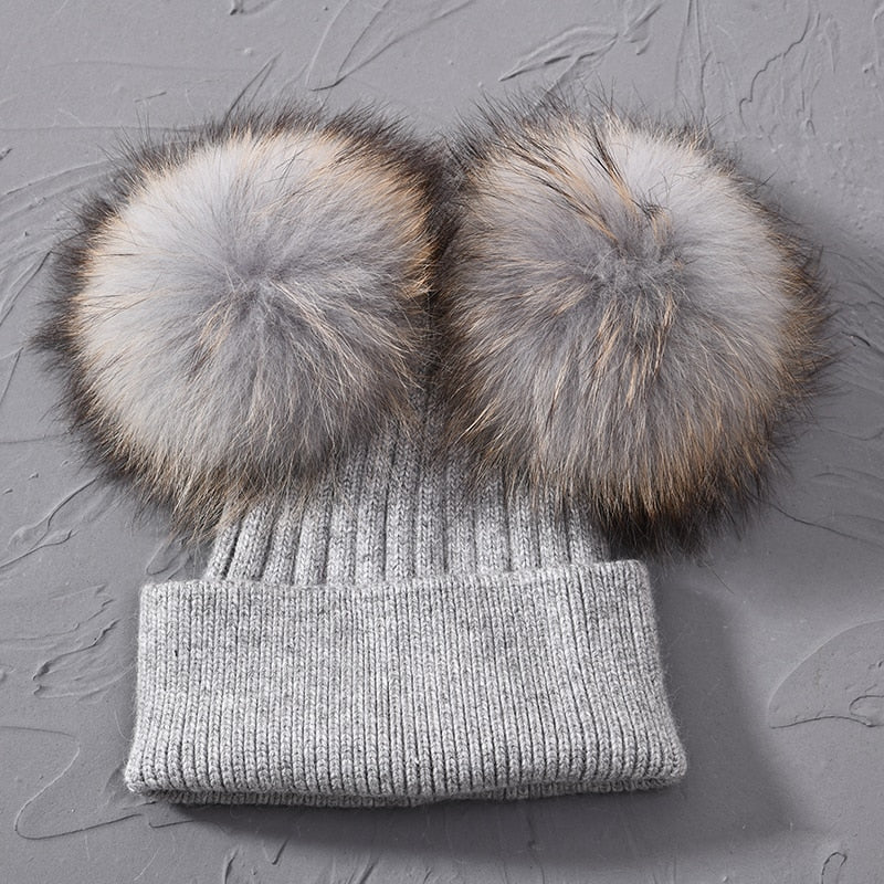 Double Fur Pompom Hat