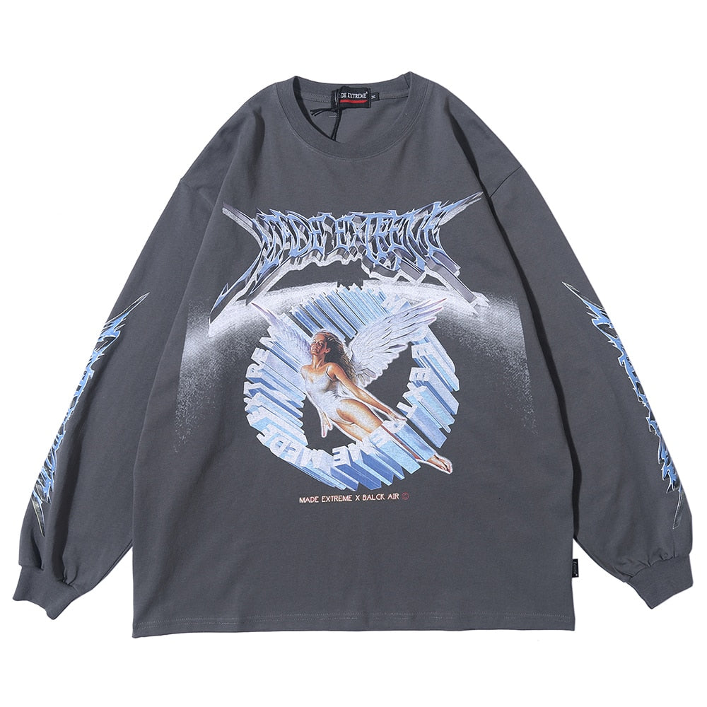 Men Gothic Printed Long Sleeve Tops Streetwear