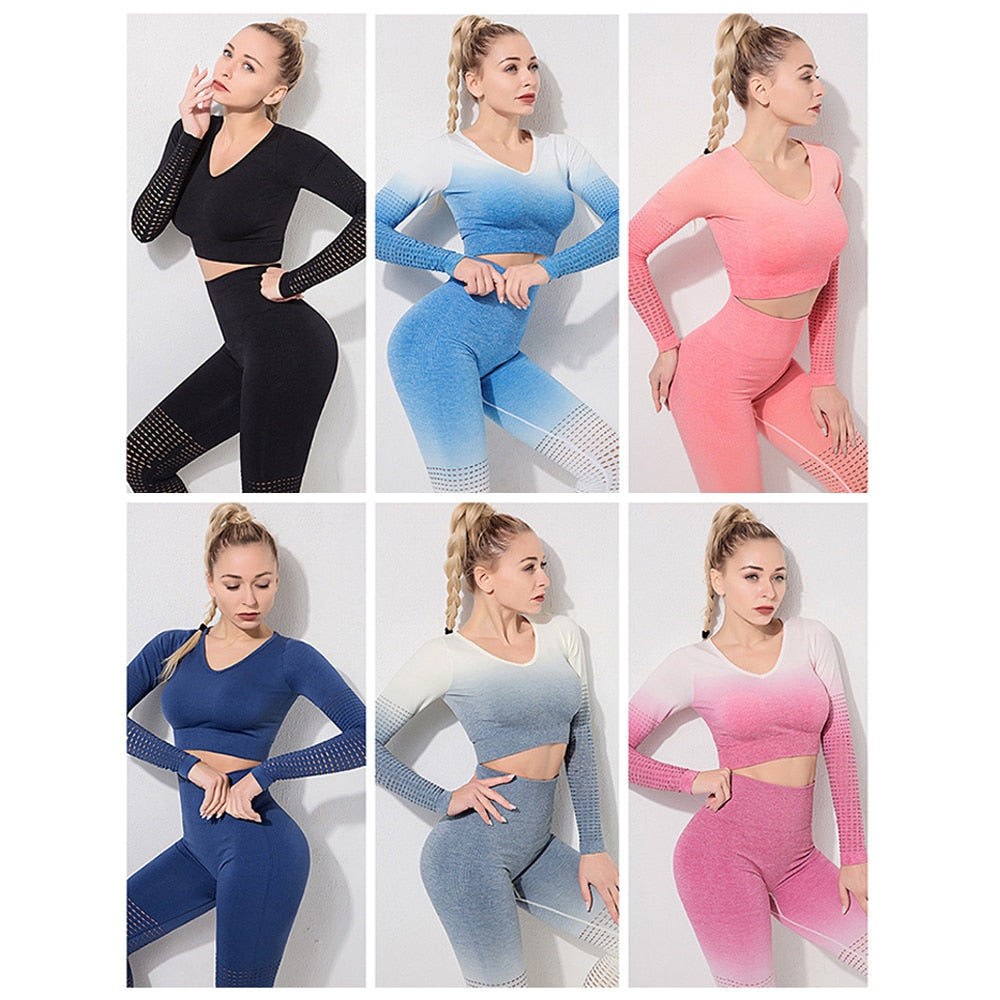 Women Ombre Seamless Yoga Set 2 Piece Set