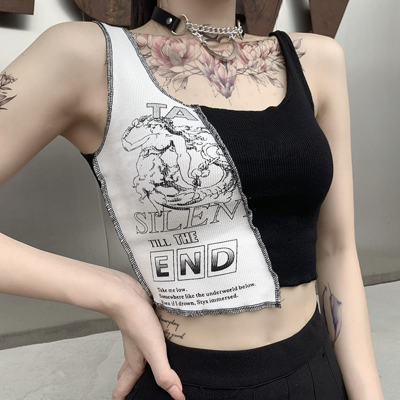 Womens Punk Style Patchwork Tank Top