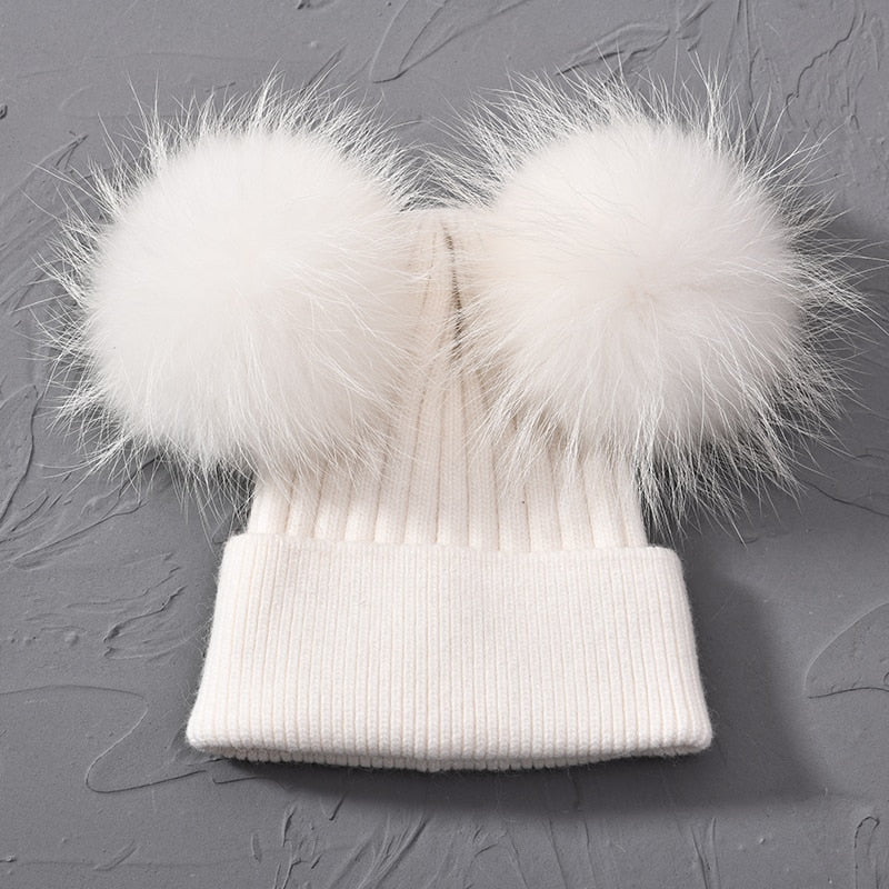 Double Fur Pompom Hat