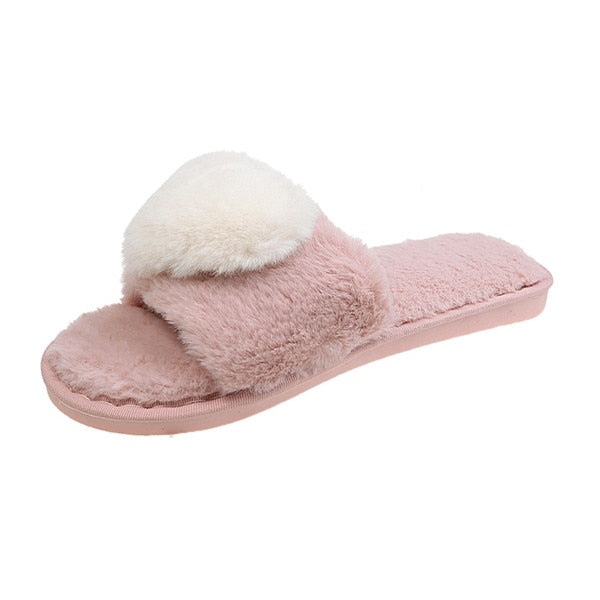 COOTELILI Women Home Slippers Heart-Shaped Winter Warm Shoes Woman Slip on Flats Slides Female Faux Fur Slippers Casual 36-45