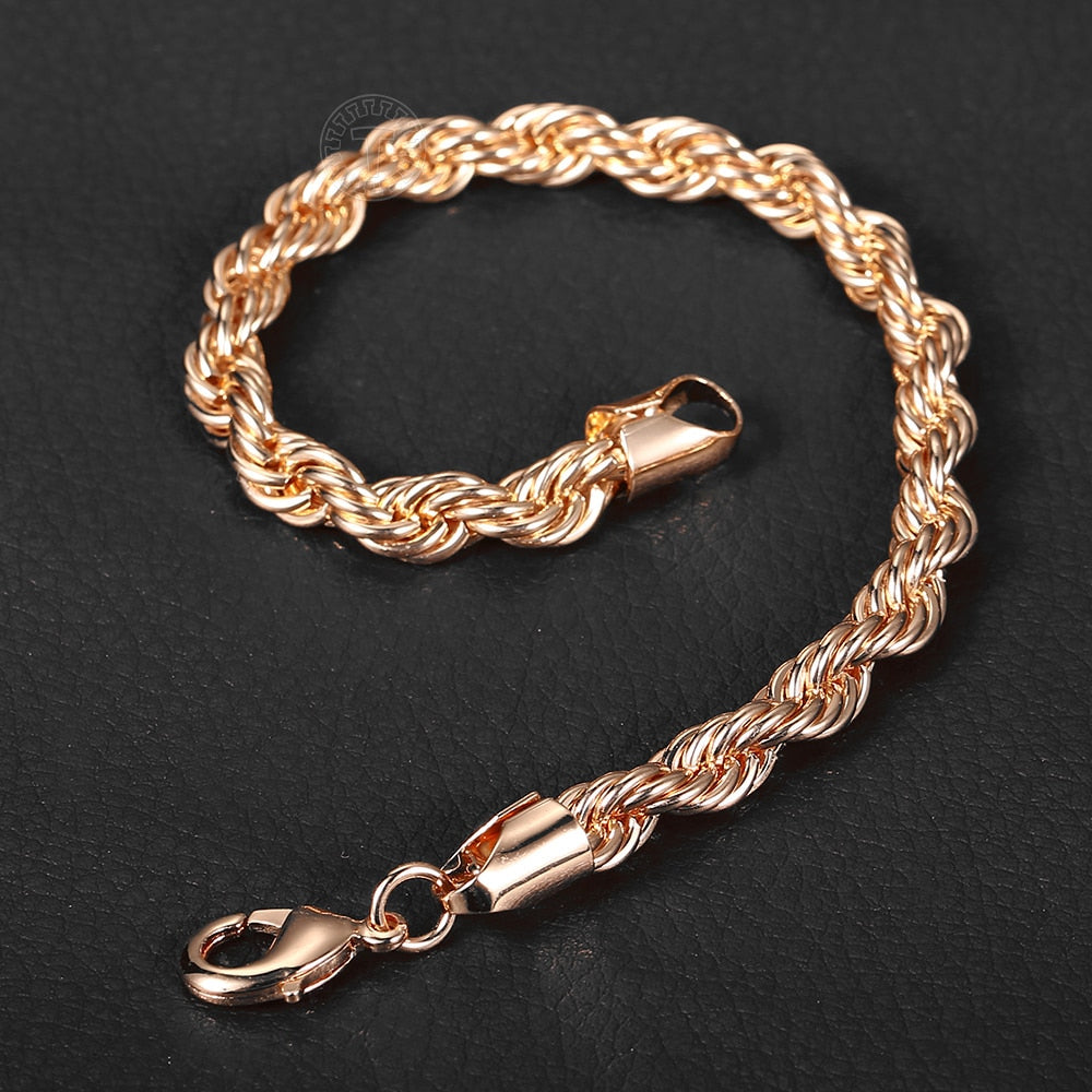 Unisex Rose Gold Color Bracelet Wave Twisted Rope Link Chain