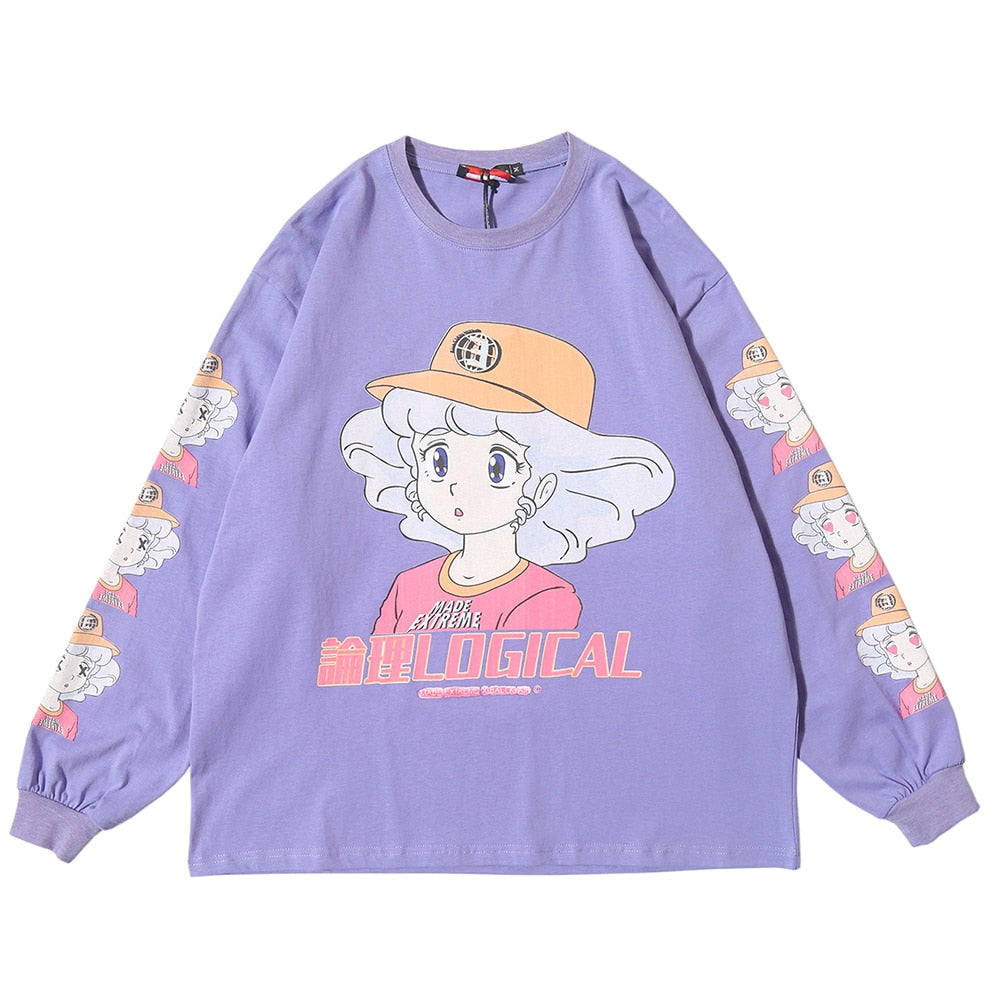 Men Japanese Harajuku Streetwear Kawaii T Shirt Anime Cartoon Long Sleeve Tee Shirts