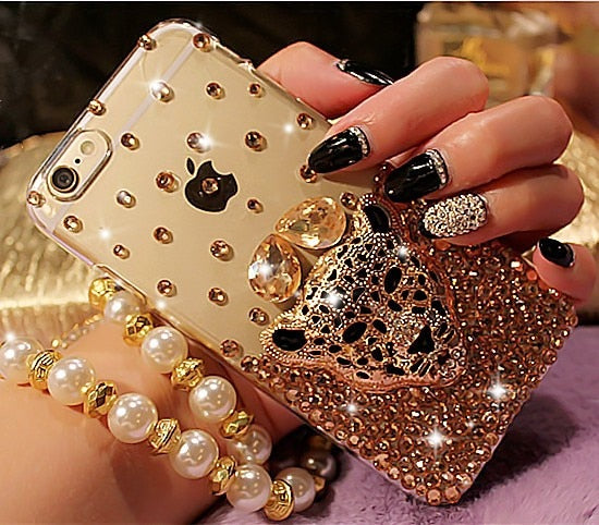 Luxury Hot Tiger Leopard Head Diamond Rhinestone Crystal Bling Phone Cases For iphone