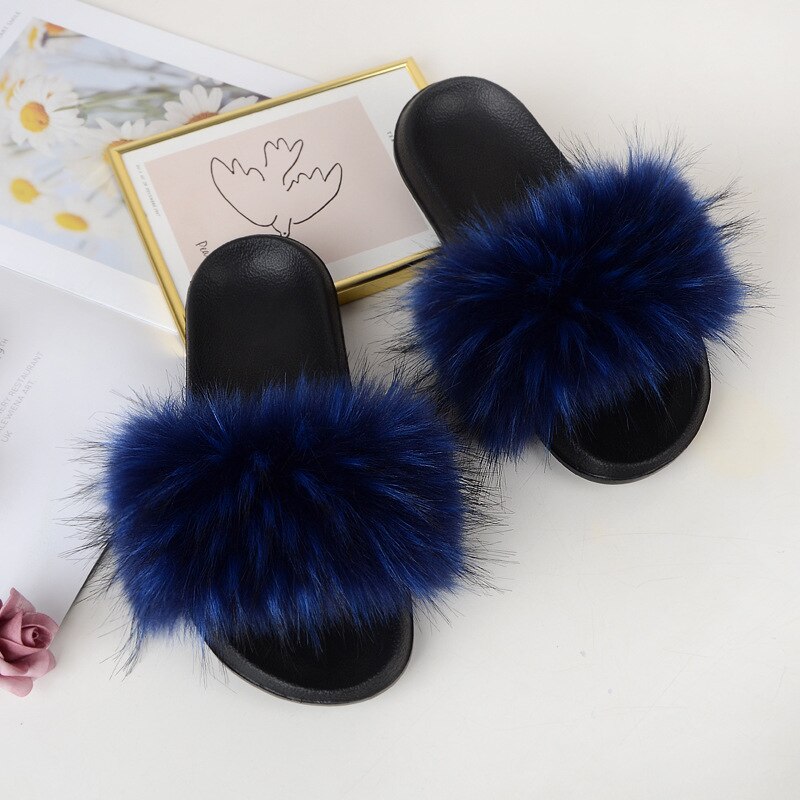 Faux Fur Slides Furry Slipper Summer Shoes