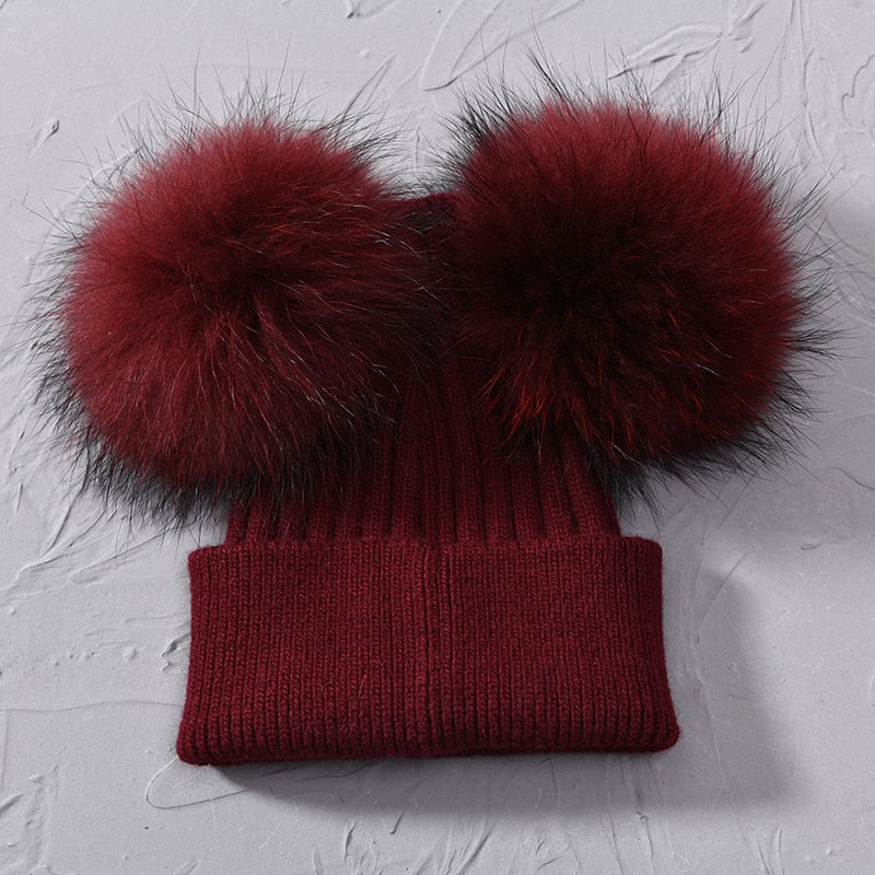 Double Fur Pompom Hat