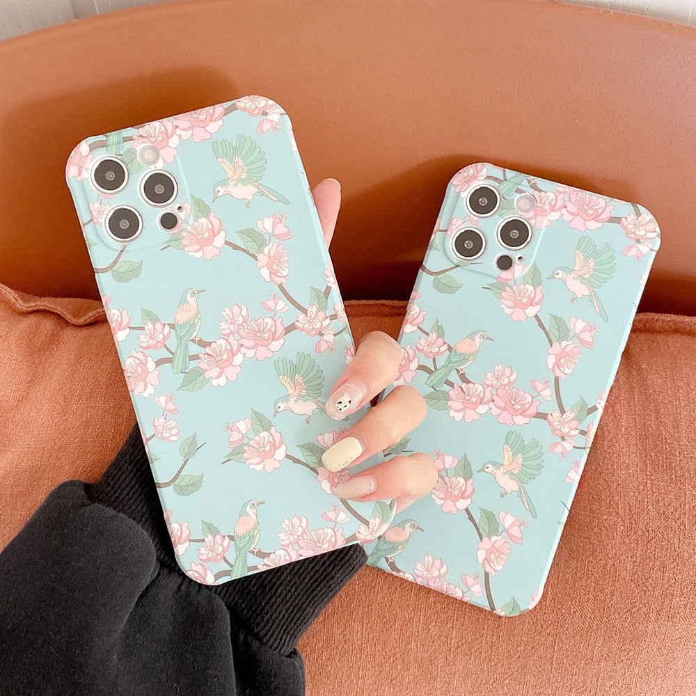 Vintage Flower & Bird Square Phone Case For iPhone