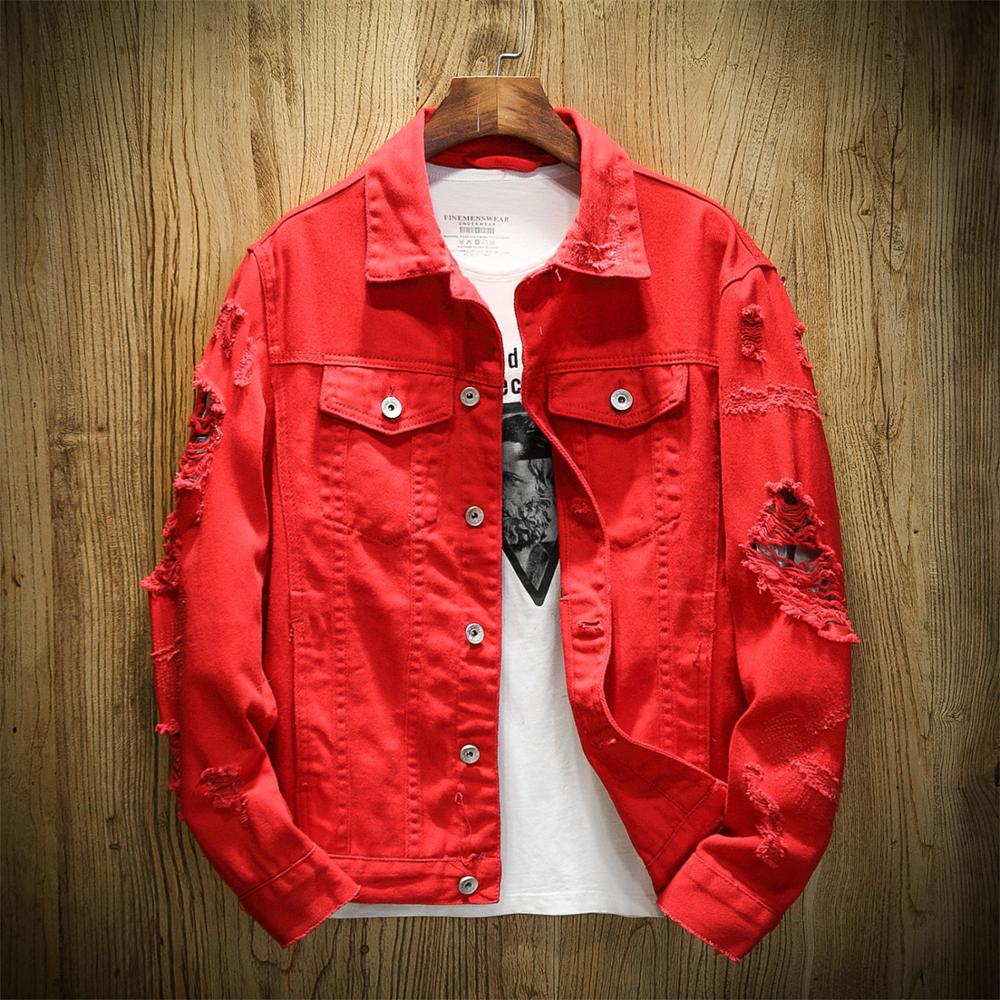 Men's Slim Fit Ripped Cotton Denim Jacket