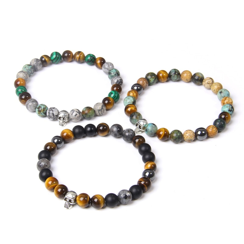 Unisex Skull Bracelets Natural Stone Tiger Eye Bracelet