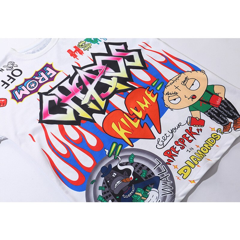 Mens Aolamegs Graffiti Cartoon Printed Men's Tee