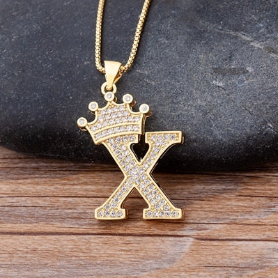 Nidin Luxury A-Z Crown Alphabet Pendant Chain