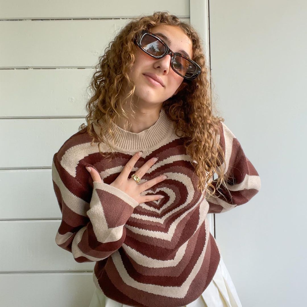 Womens Y2K Knitted Aesthetic Heart Striped Sweater