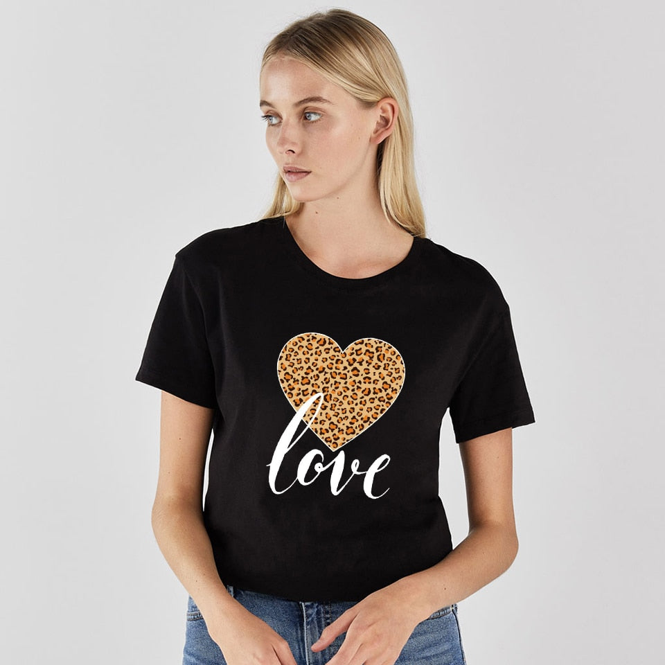 Women Lips Leopard Print labios T-shirt