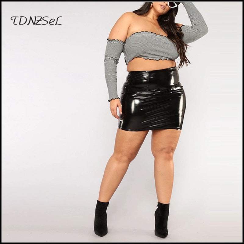 Womens Sexy Faux Latex Leather Skirt