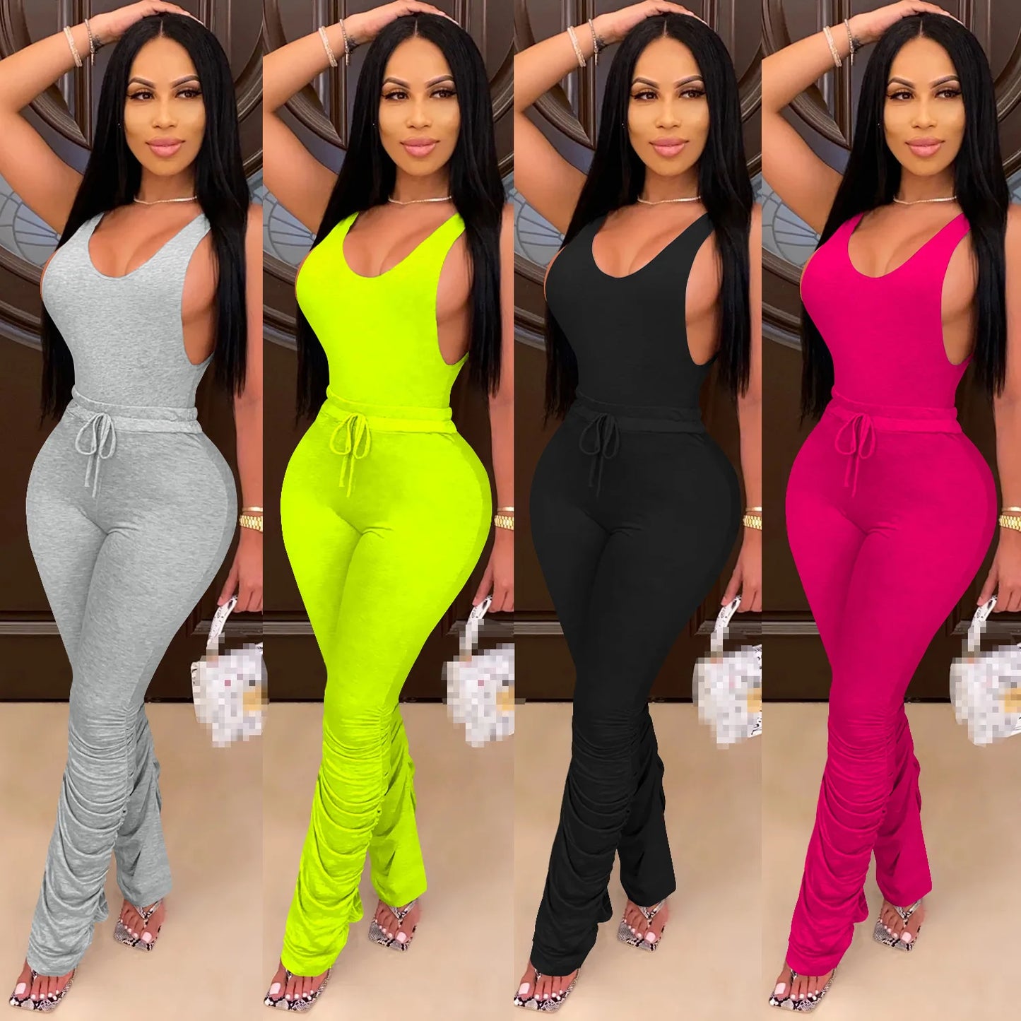 Womens two piece set women bodysuit stacked leggings