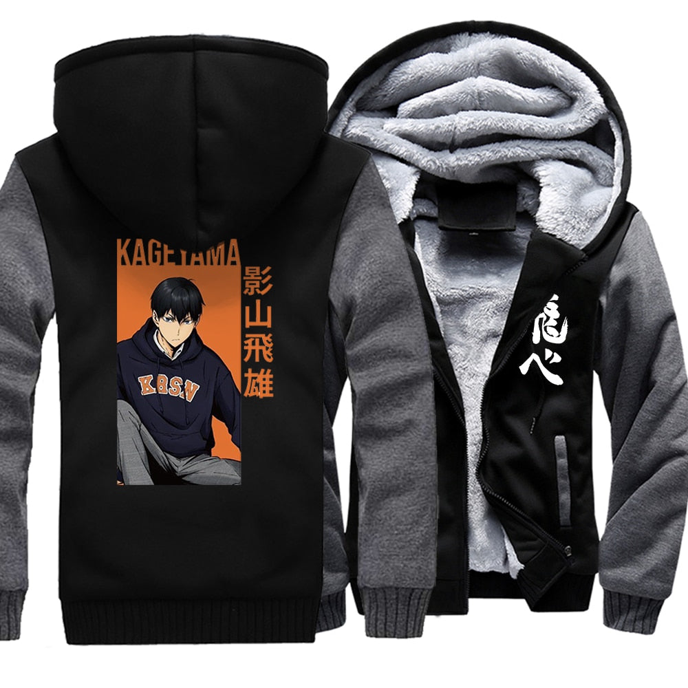 Mens Japanese Anime Haikyuu Print Kageyame Harajuku Coats