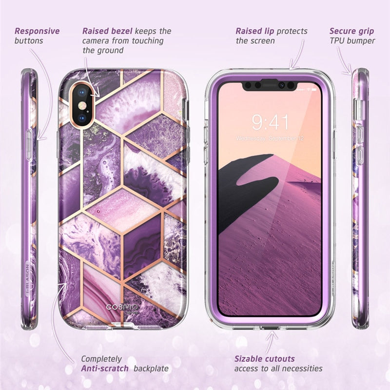 I-BLASON Cosmo Series Full-Body Shinning Glitter Marble Bumper Case WITH Built-in Screen Protector For iPhone