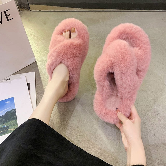 Indoor Women Furry open toe Slippers