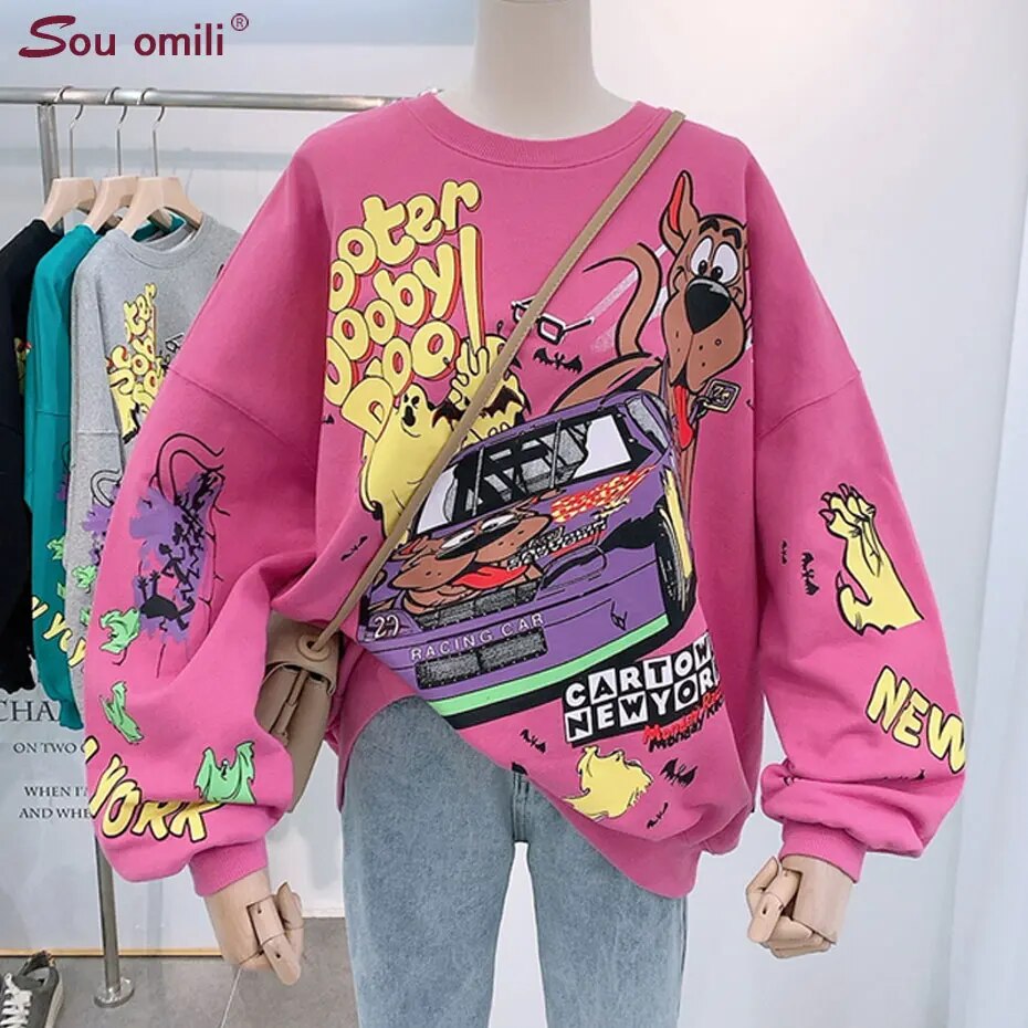 Womens Oversized Cartoon streetwear Graffiti Scooby Doo Sweaters