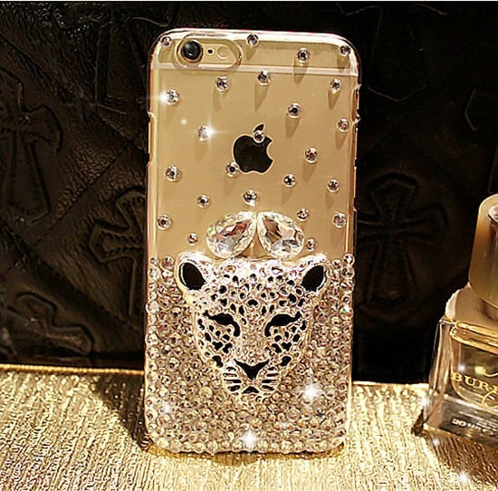 Luxury Hot Tiger Leopard Head Diamond Rhinestone Crystal Bling Phone Cases For iphone