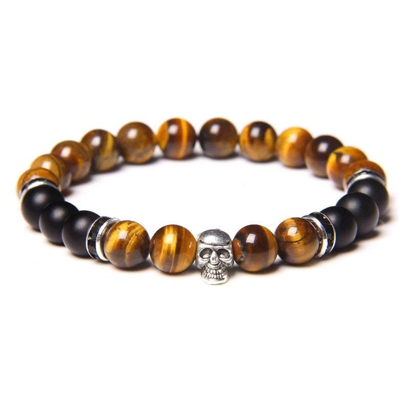 Unisex Skull Bracelets Natural Stone Tiger Eye Bracelet