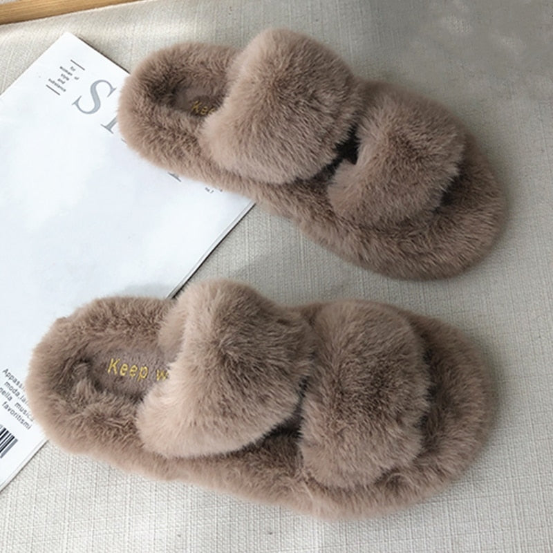 Indoor Women Furry open toe Slippers