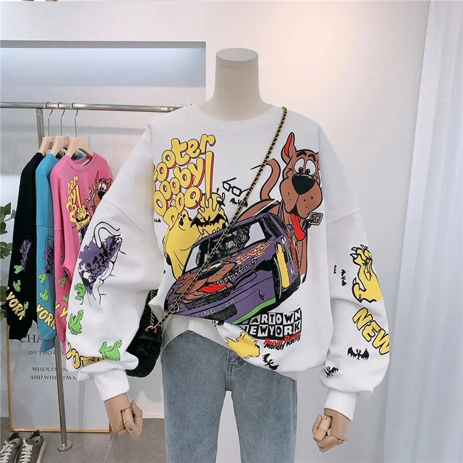 Womens Oversized Cartoon streetwear Graffiti Scooby Doo Sweaters