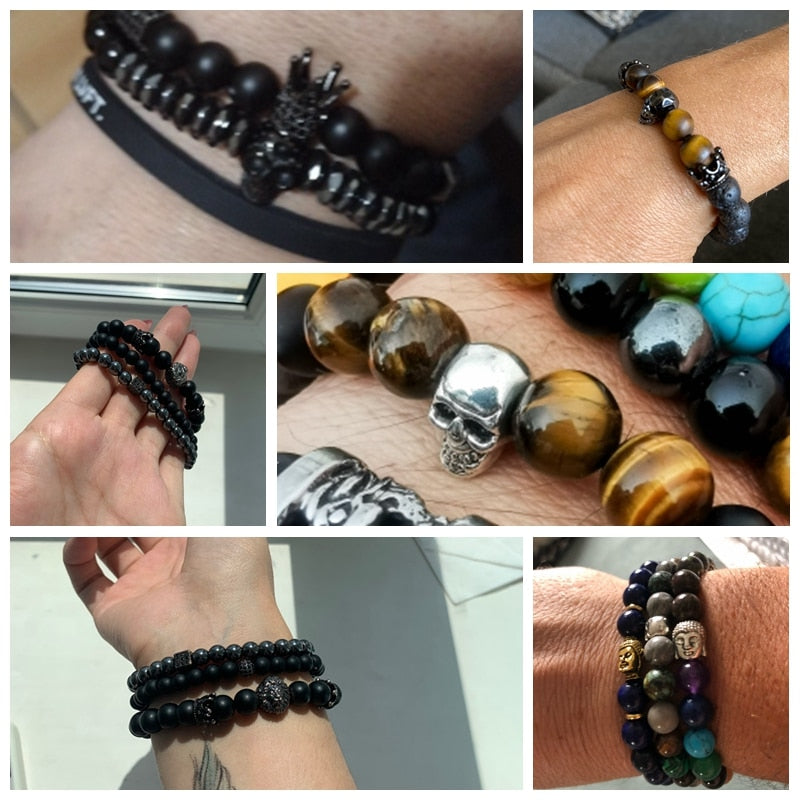 Unisex Skull Bracelets Natural Stone Tiger Eye Bracelet