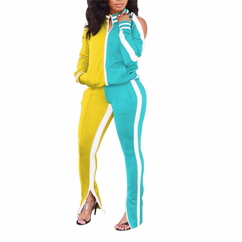 Womens Winter Ladies Casual Sportswear Zipper Striped Tracksuit