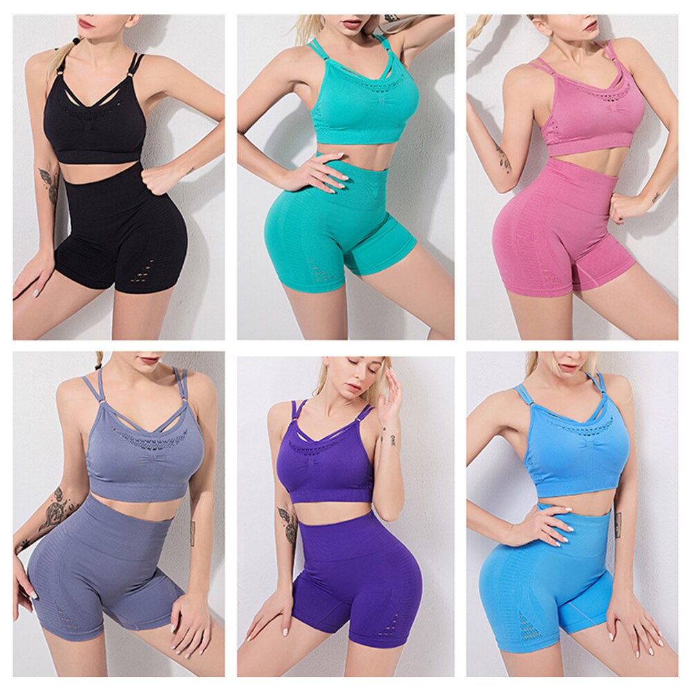 Women Seamless Yoga Set Shorts 2 Piece Gym Set