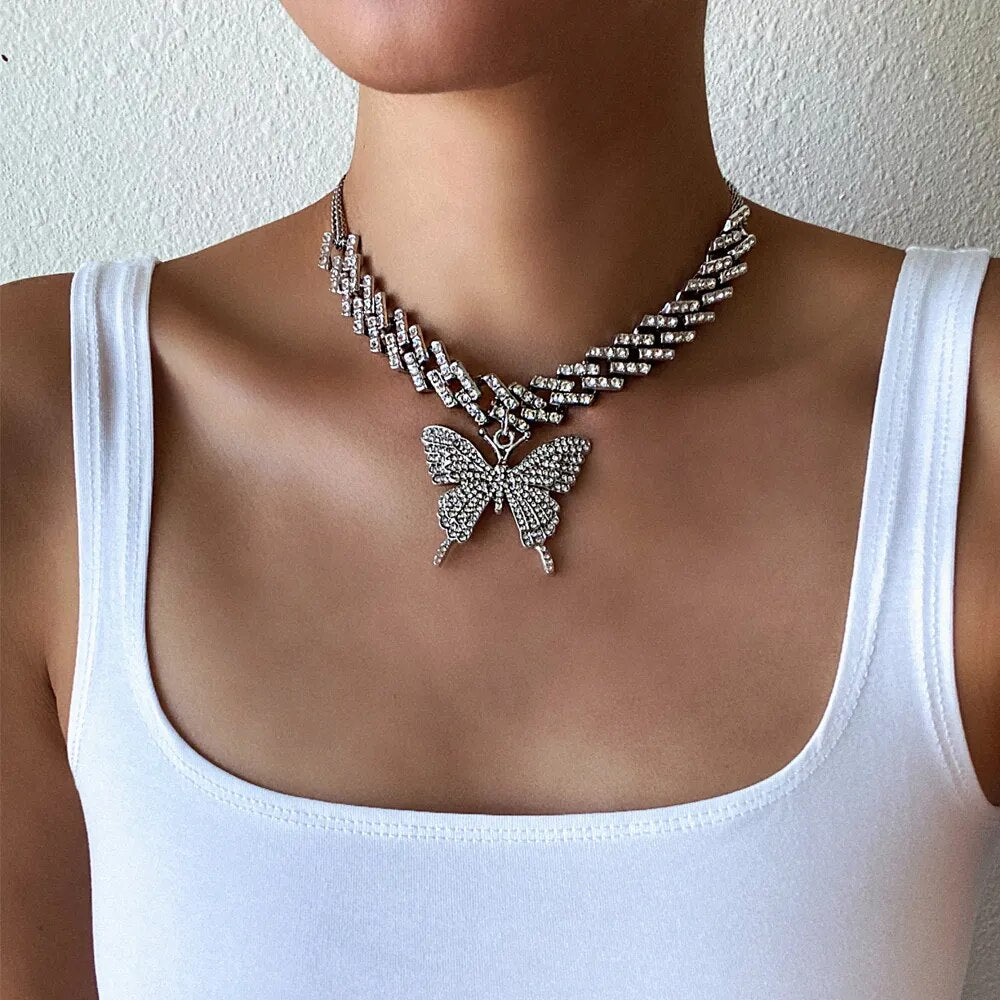 Big Butterfly Necklace For Women Cuban Link Chain