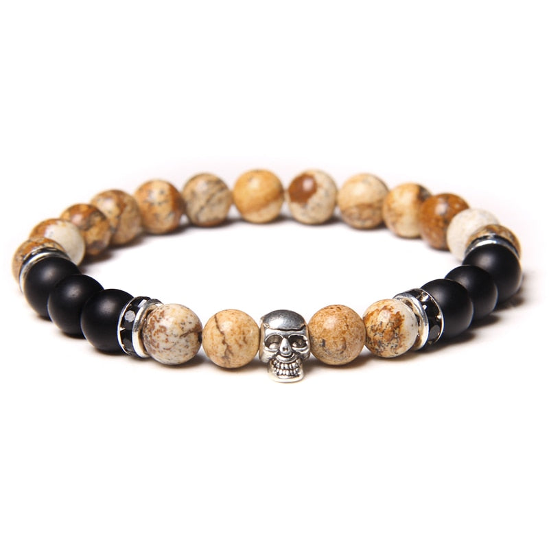 Unisex Skull Bracelets Natural Stone Tiger Eye Bracelet