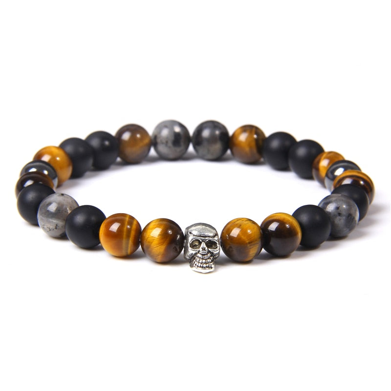 Unisex Skull Bracelets Natural Stone Tiger Eye Bracelet