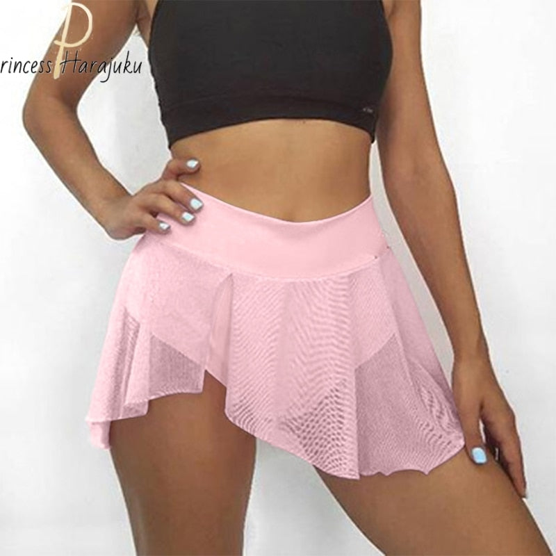 Women Summer Shorts Fitness Sexy Veil Skirt